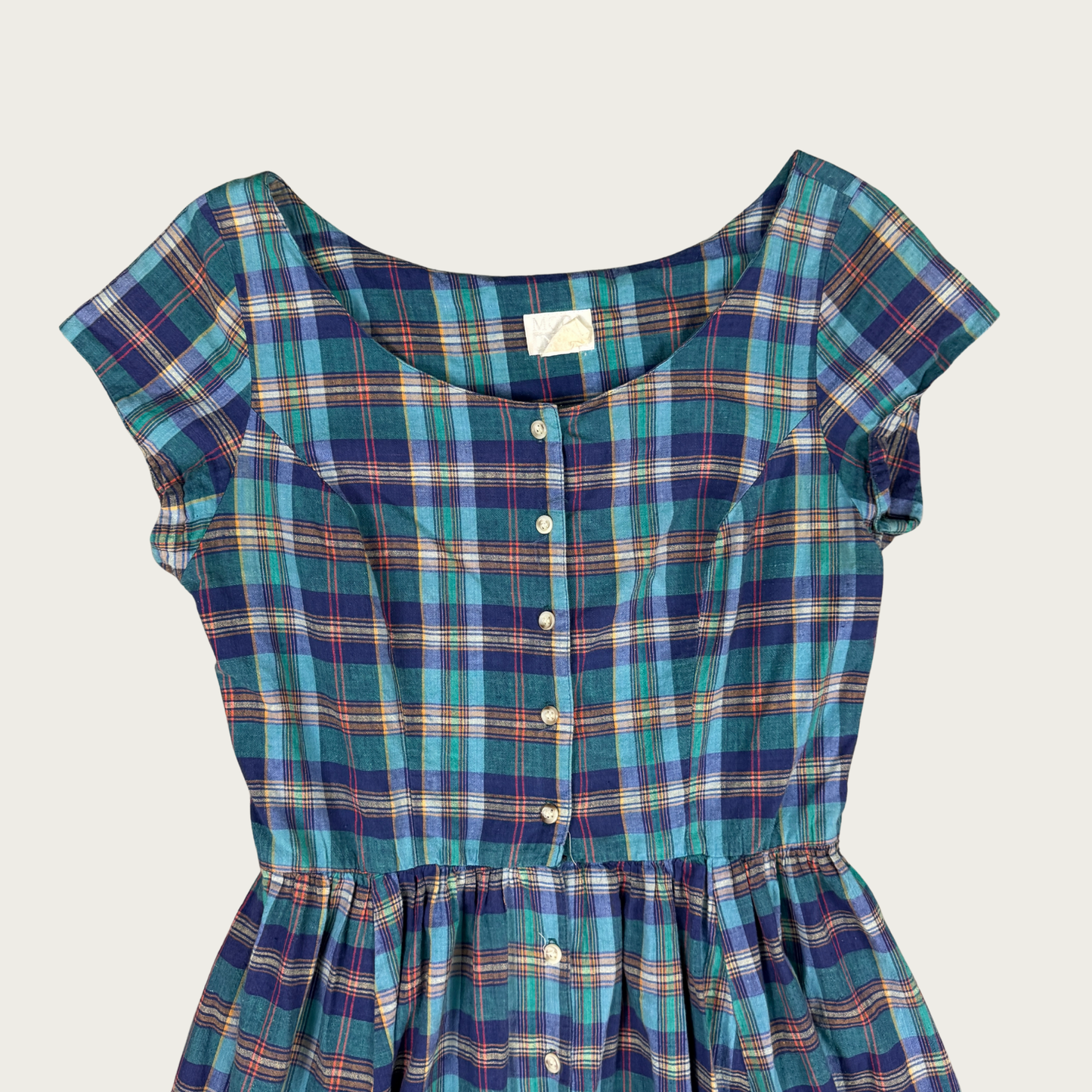 (L) Teal/Blue Plaid Button Up Maxi Dress