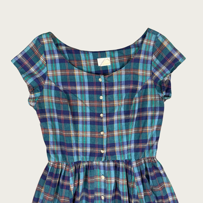 (L) Teal/Blue Plaid Button Up Maxi Dress
