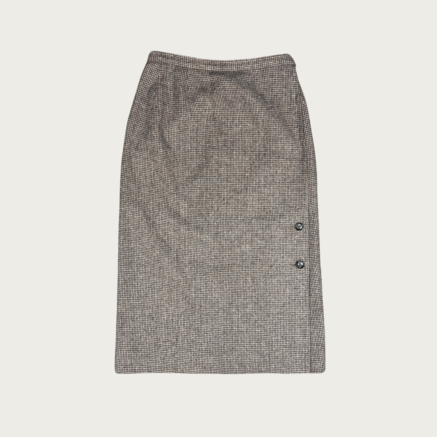 (26") Beige/Tan Wool Button Midi Skirt