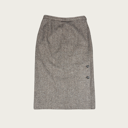 (26") Beige/Tan Wool Button Midi Skirt