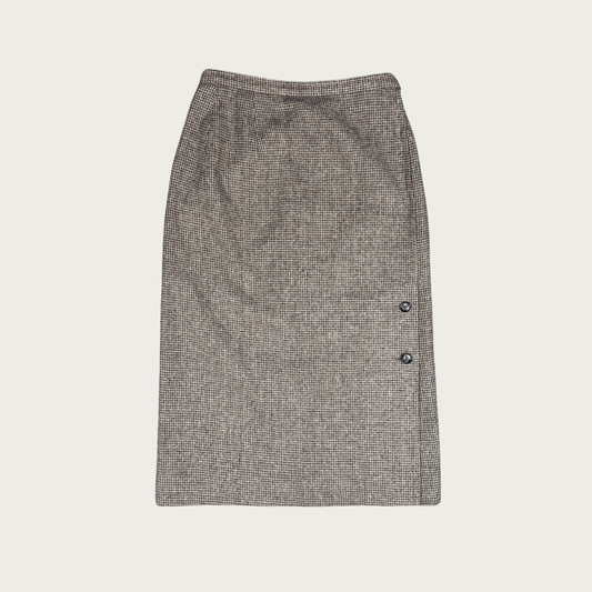 (26") Beige/Tan Wool Button Midi Skirt
