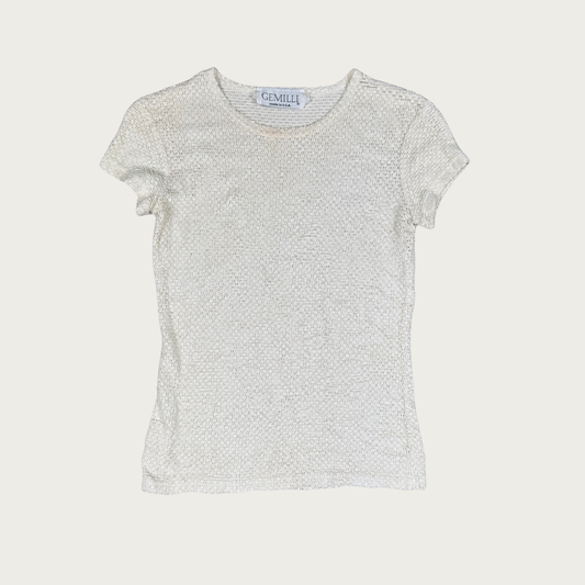(S) 90s Cream Textured Baby Tee