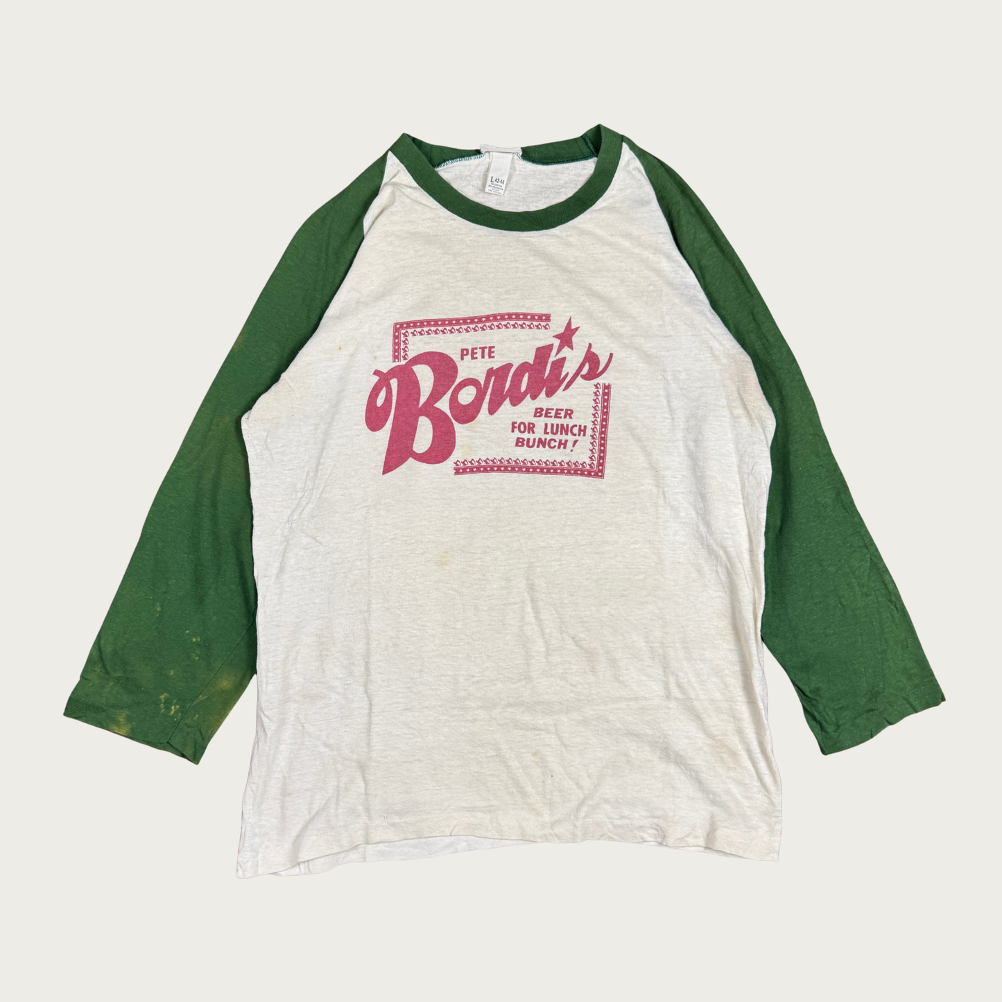 (L) 70s/80s Pete Bordi's Beer For Lunch Bunch Raglan Tee
