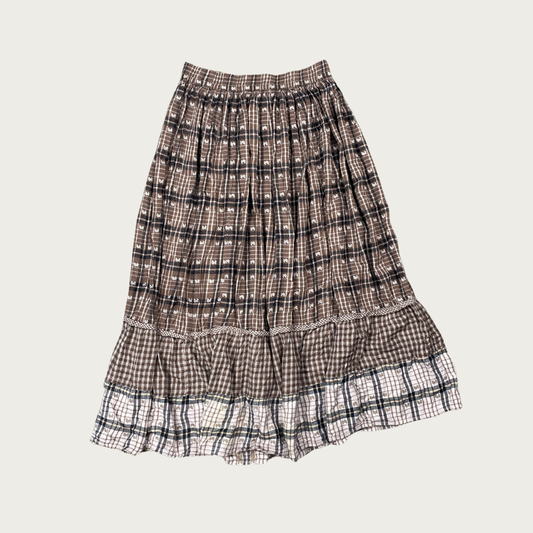 (M/L) Brown Plaid Crinkle Midi Skirt