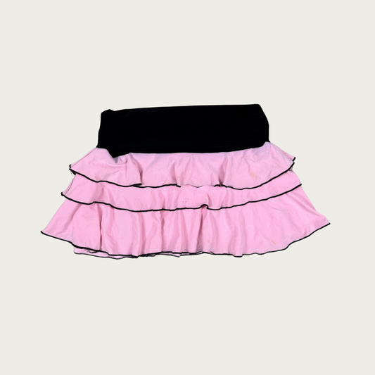 (S) Y2K Pink/Black Ruffle Mini Skirt