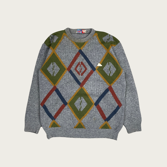 (L) Multicolor Diamond Pattern Sweater