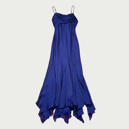 (S) 80s/90s Indigo Handkerchief Hem Dress