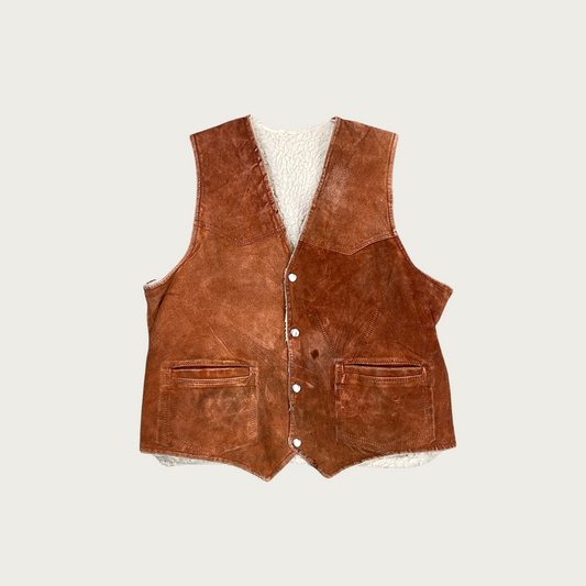 (L) 70s Suede Sherpa Lined Western Vest