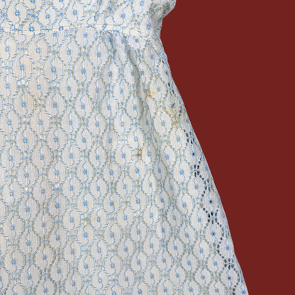 (XS/S) Custom Reworked 50s/60s Blue/White Puff Sleeve Mini Dress