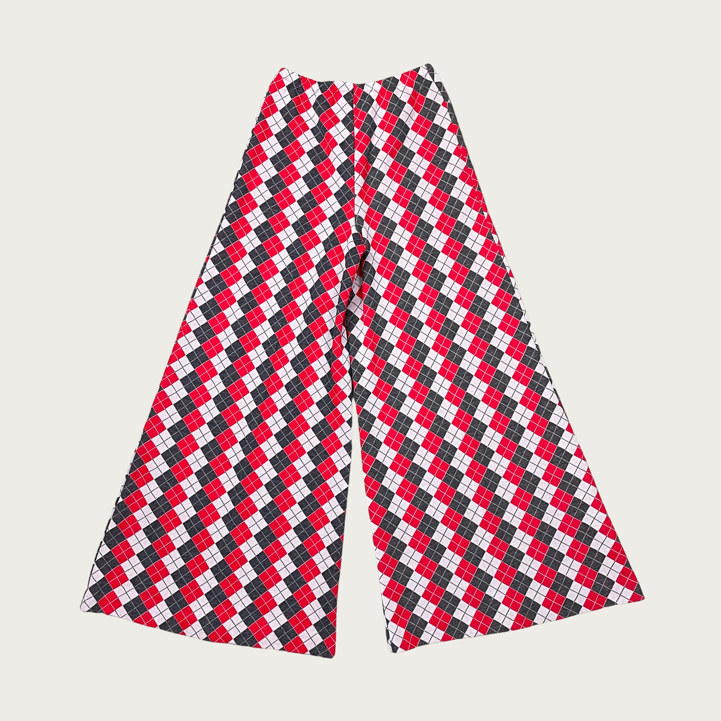 (S) 70s Red Argyle Pattern Stretch Wide Leg Elephant Flares