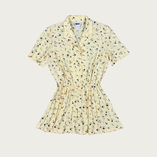 (M) Custom Reworked 80s/90s Yellow Floral Mini Dress