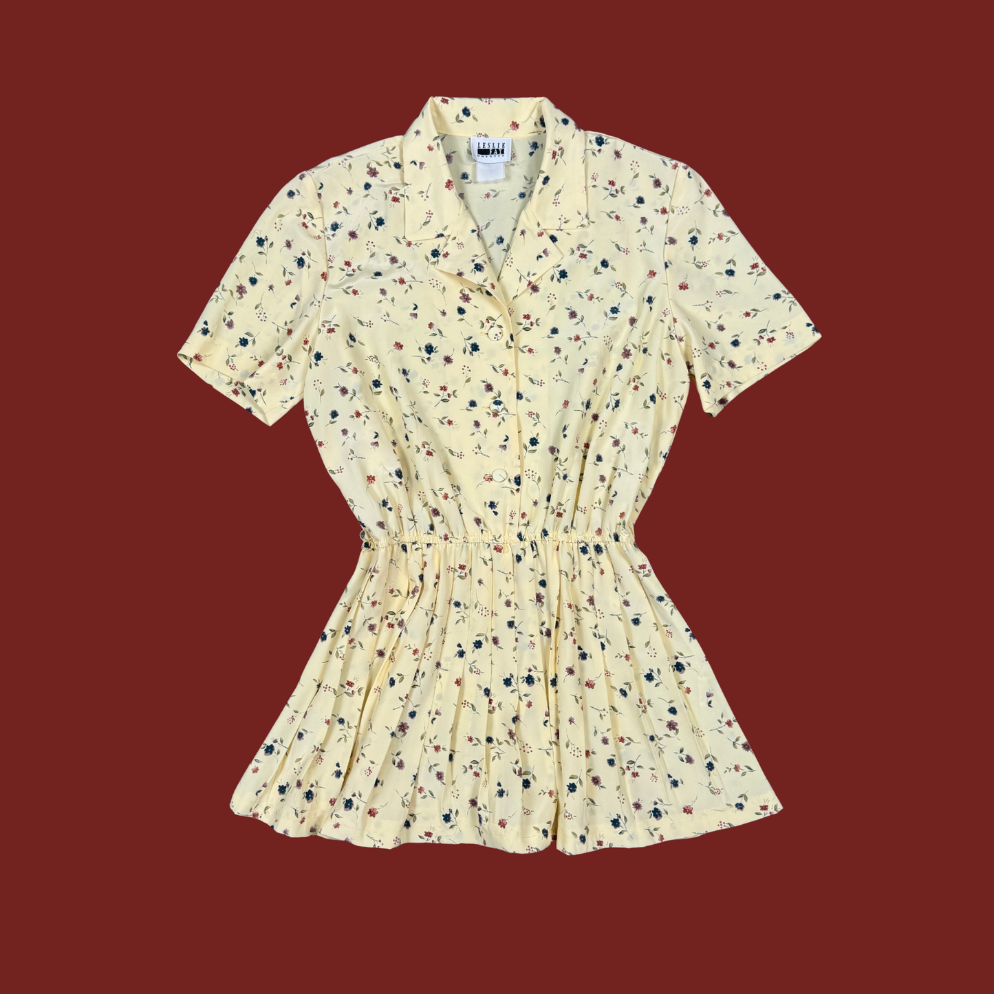 (M) Custom Reworked 80s/90s Yellow Floral Mini Dress