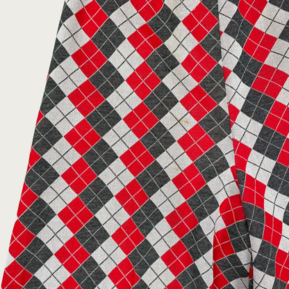(S) 70s Red Argyle Pattern Stretch Wide Leg Elephant Flares