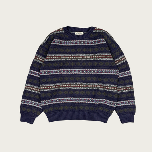 (M) Dark Indigo Fair Isle Striped Sweater