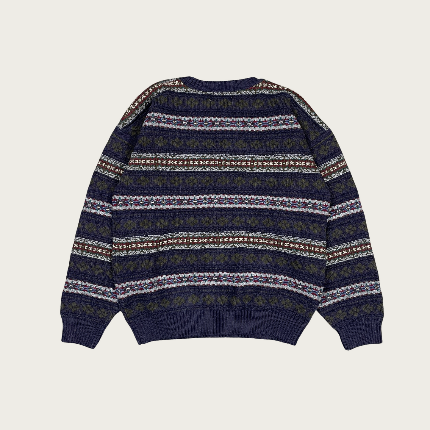 (M) Dark Indigo Fair Isle Striped Sweater