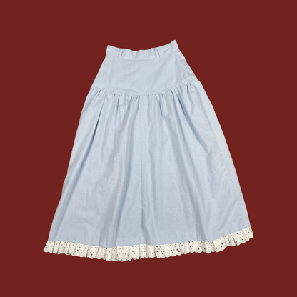 (26") 70s/80s Light Blue Eyelet Trim Midi Skirt