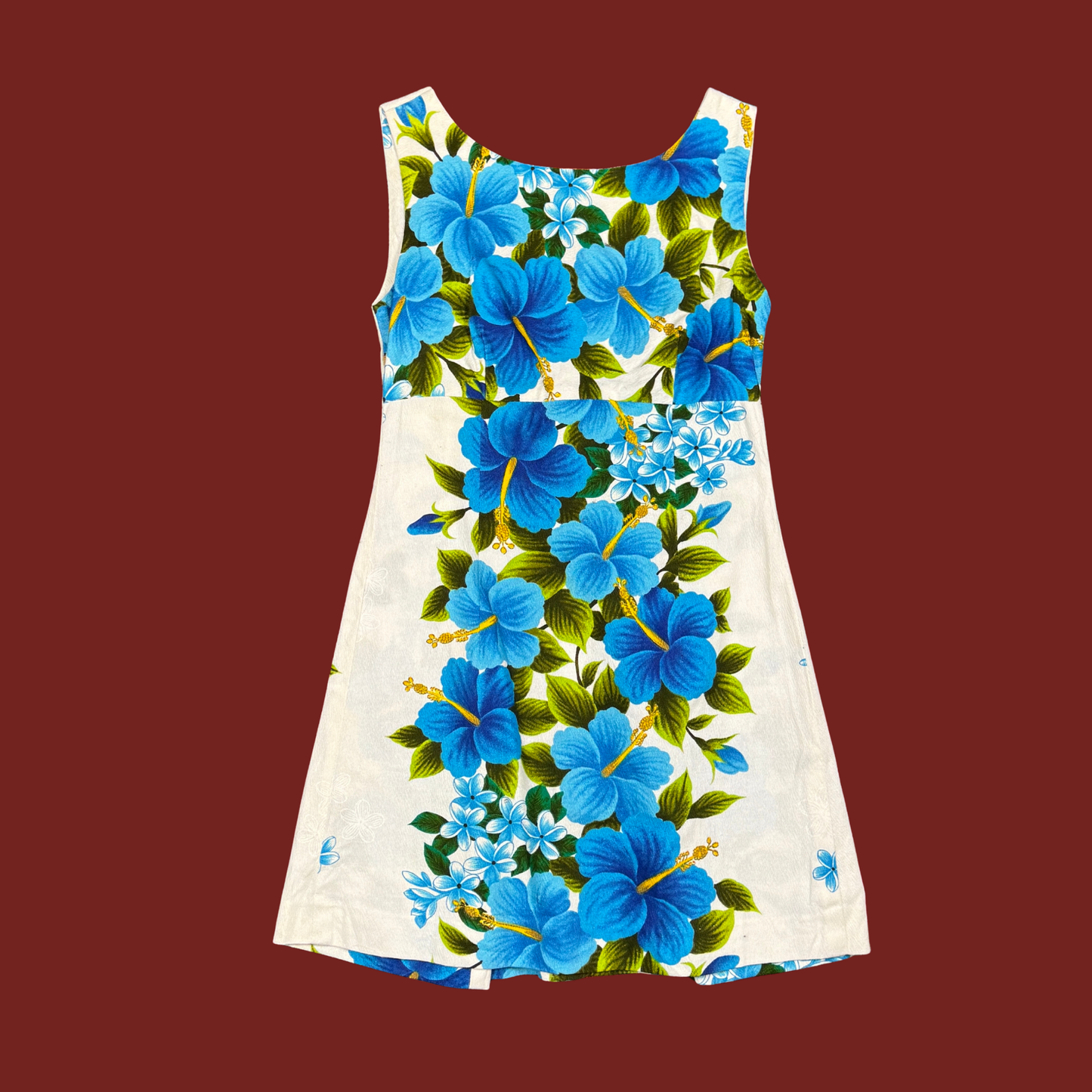 (S) 60s/70s Blue/White Hawaiian Mini Dress