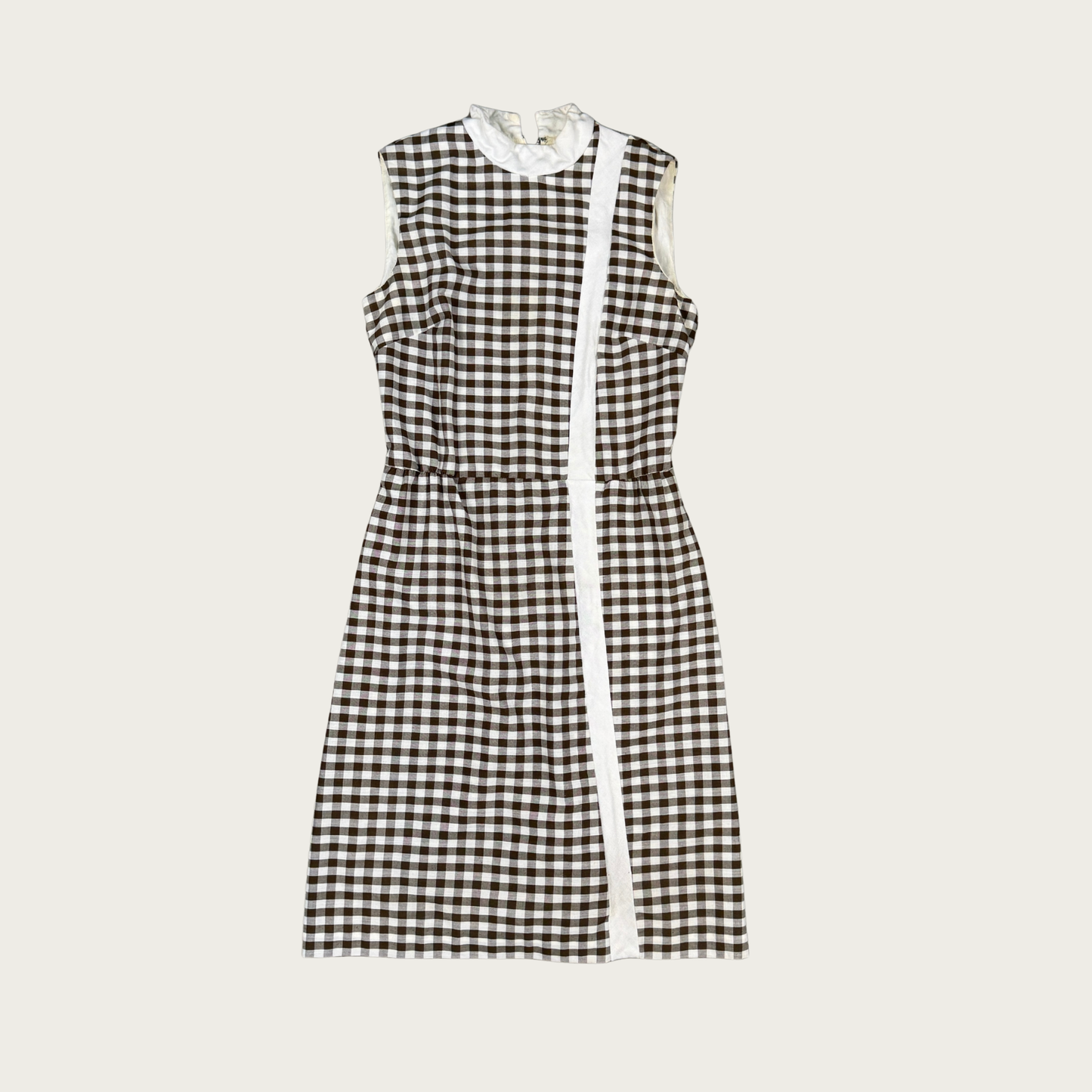 (M) 60s/70s Brown Gingham Midi Dress