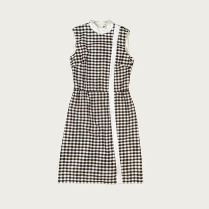 (M) 60s/70s Brown Gingham Midi Dress