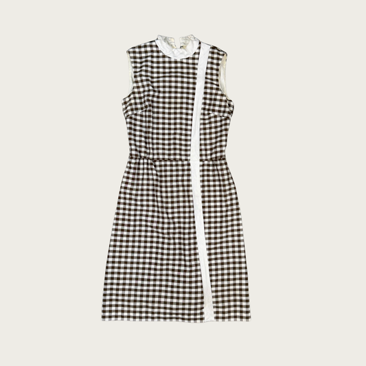 (M) 60s/70s Brown Gingham Midi Dress