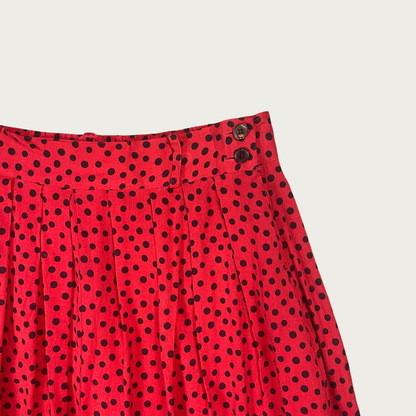 (32") Red and Black Polka Dot Midi Skirt