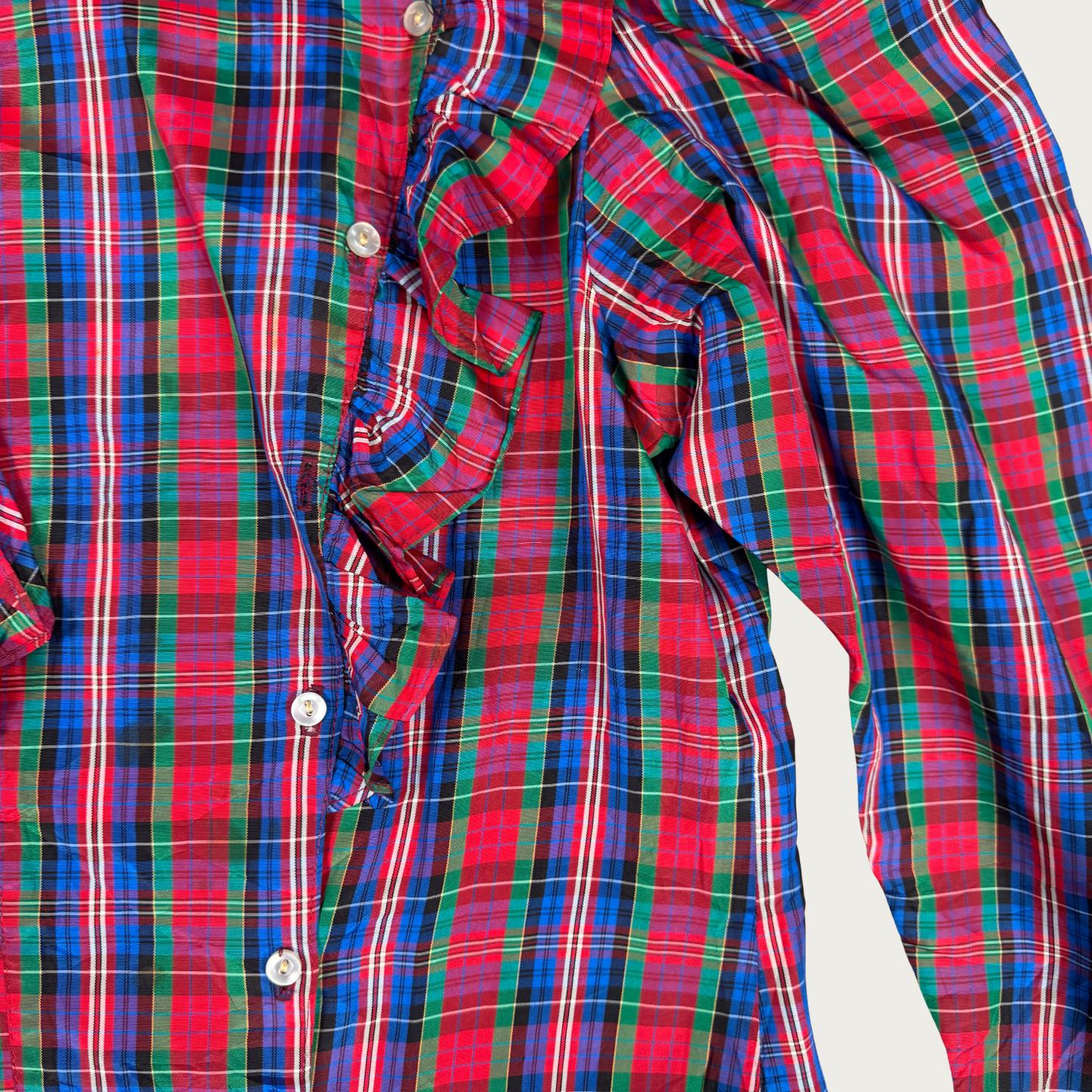 (M) 80s Multicolor Plaid Ruffle Blouse