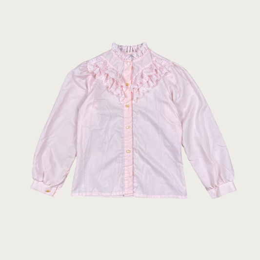 (S) Baby Pink Lace Ruffle Blouse