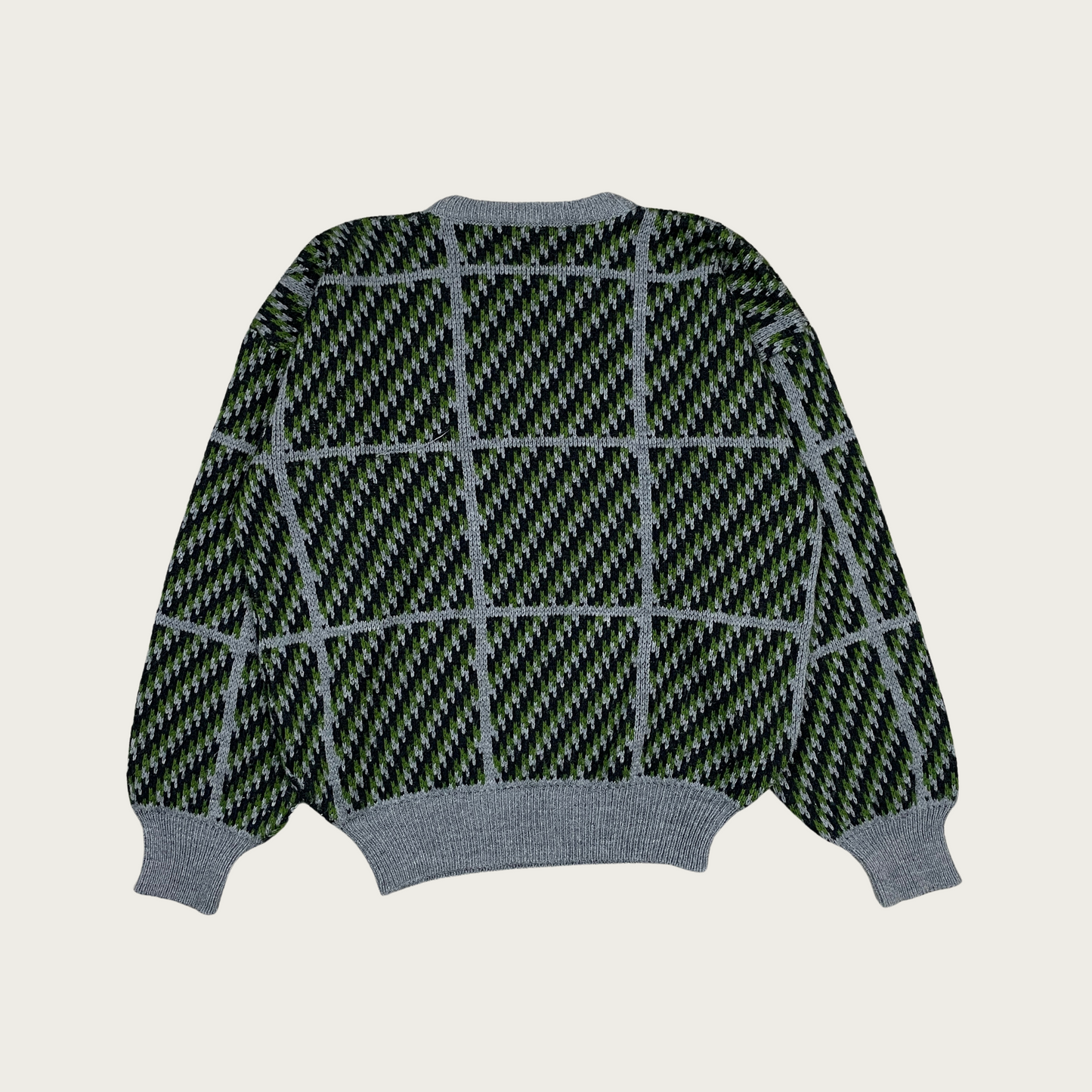 (L) Green Plaid Zig Zag Pattern Sweater