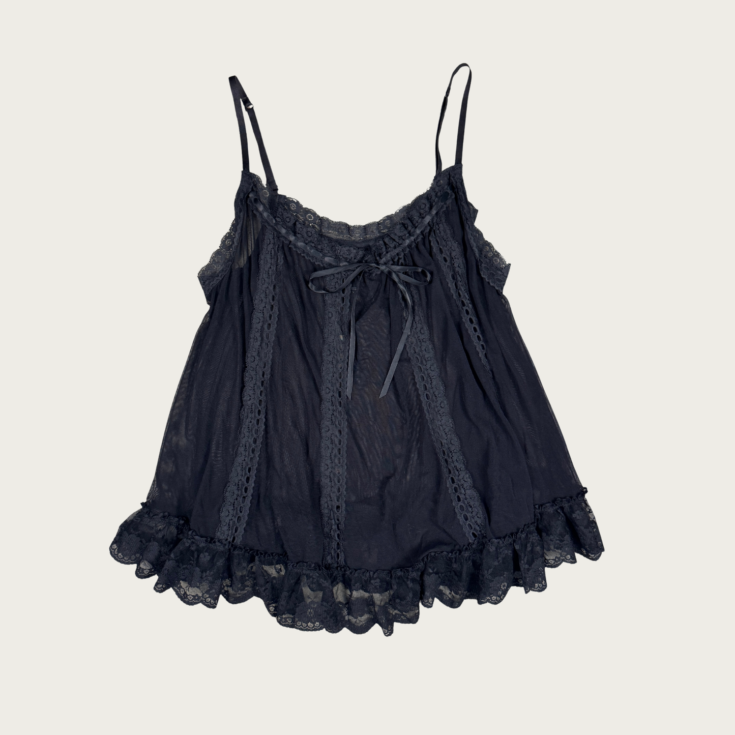 (L) Victoria's Secret Black Mesh/Lace Babydoll Slip
