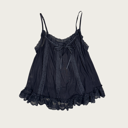 (L) Victoria's Secret Black Mesh/Lace Babydoll Slip