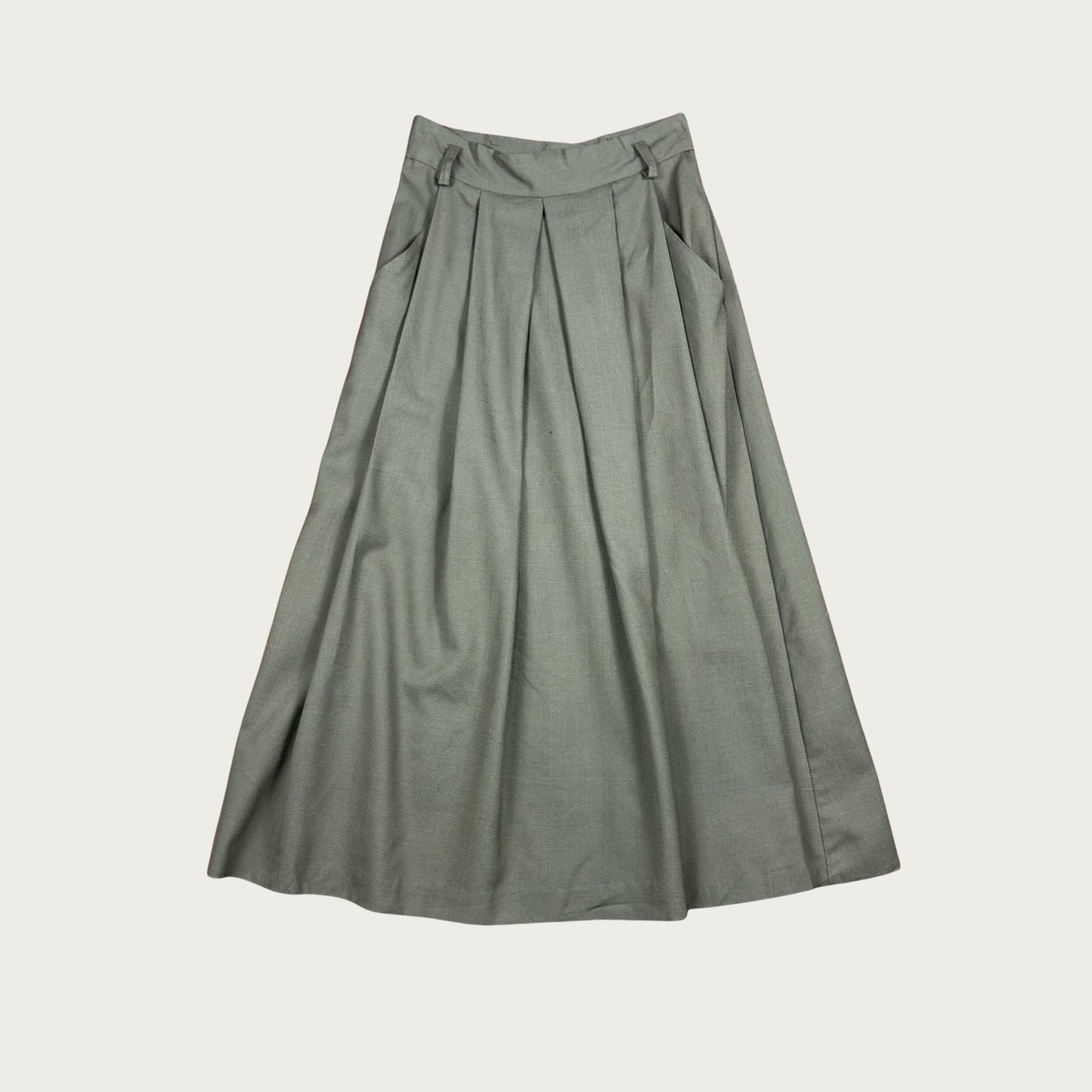 (27") 70s/80s Army Green Pleated Midi Skirt