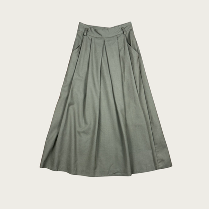 (27") 70s/80s Army Green Pleated Midi Skirt
