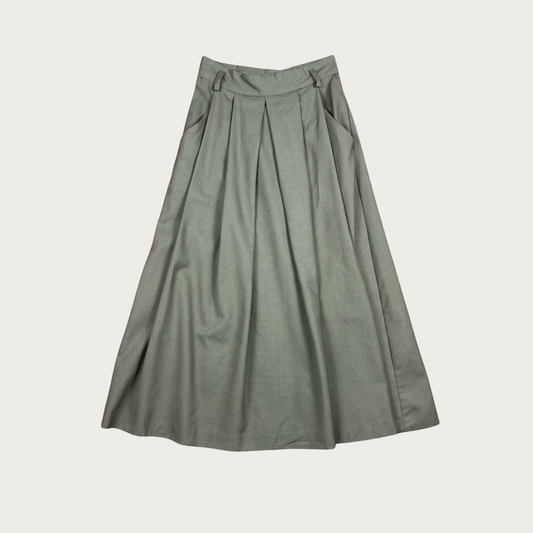 (27") 70s/80s Army Green Pleated Midi Skirt