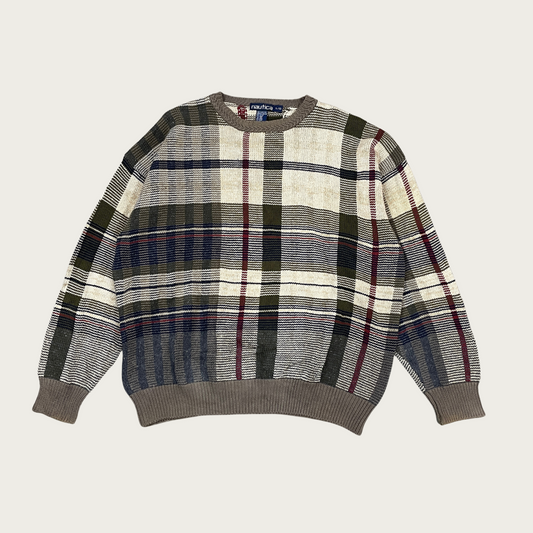 (L) Plaid Knit Sweater