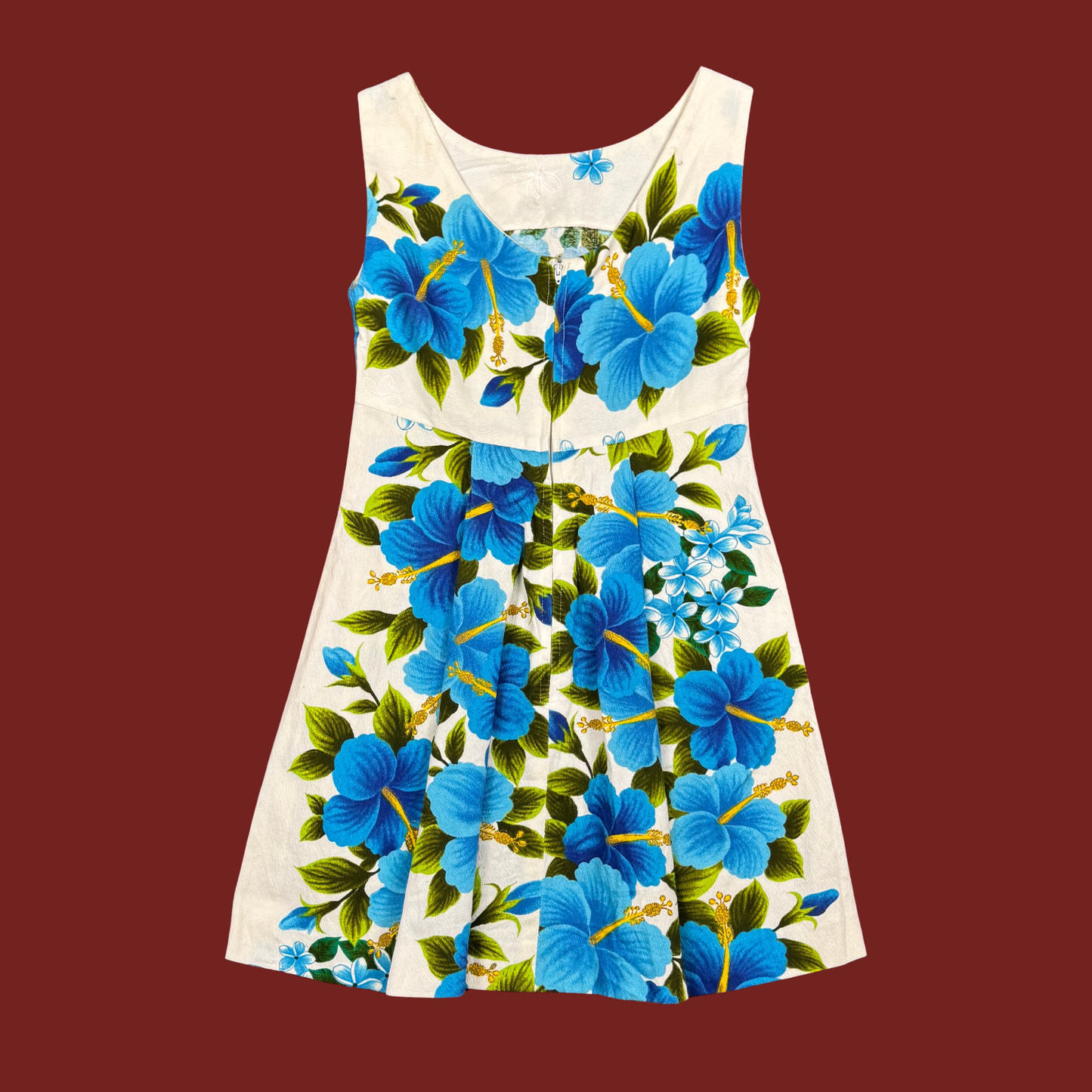 (S) 60s/70s Blue/White Hawaiian Mini Dress