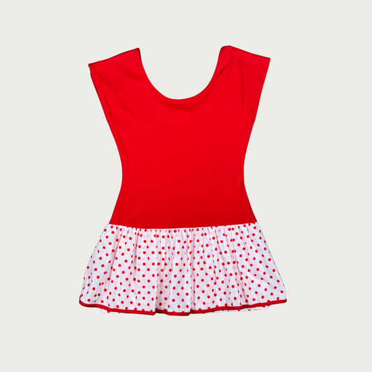 (M) Custom Reworked 80s Red/White Polka Dot Drop Waist Mini Dress