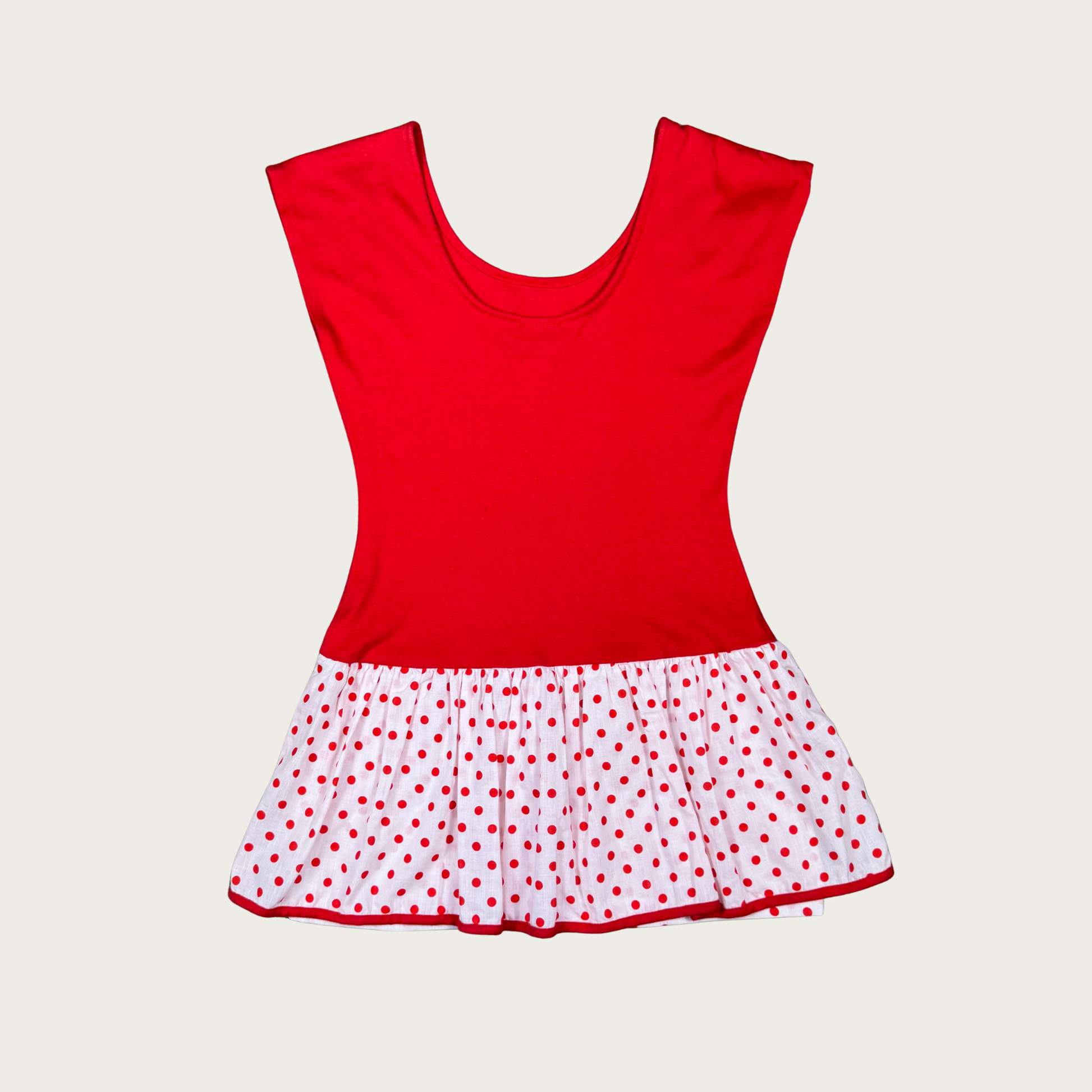 (M) Custom Reworked 80s Red/White Polka Dot Drop Waist Mini Dress (M) Custom Reworked 80s Red/White Polka Dot Drop Waist Mini Dress