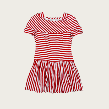 (M) Custom Reworked 80s/90s Red/White Striped Drop Waist Mini Dress