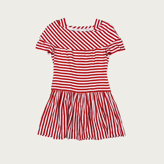 (M) Custom Reworked 80s/90s Red/White Striped Drop Waist Mini Dress