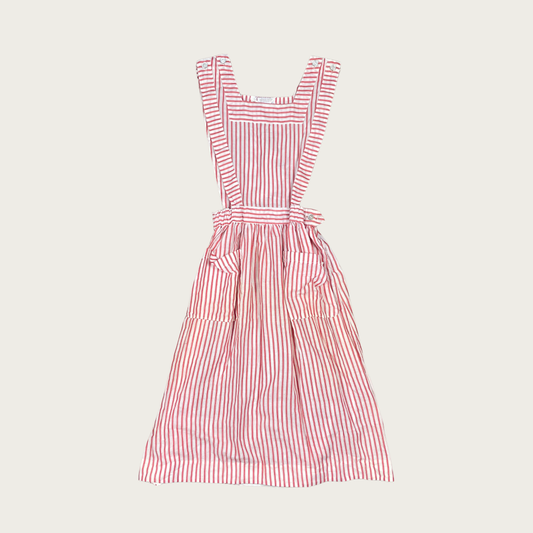 (XS/S) Red Pinstripe Pinafore Apron Dress