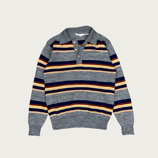 (M) Lightweight Striped Collared Sweater