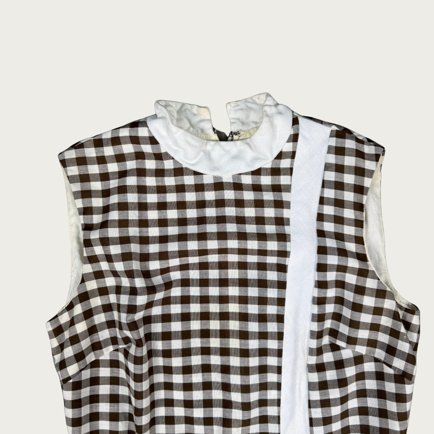 (M) 60s/70s Brown Gingham Midi Dress