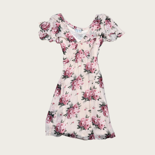 (M) 90s/Y2K Pink Floral Midi Dress