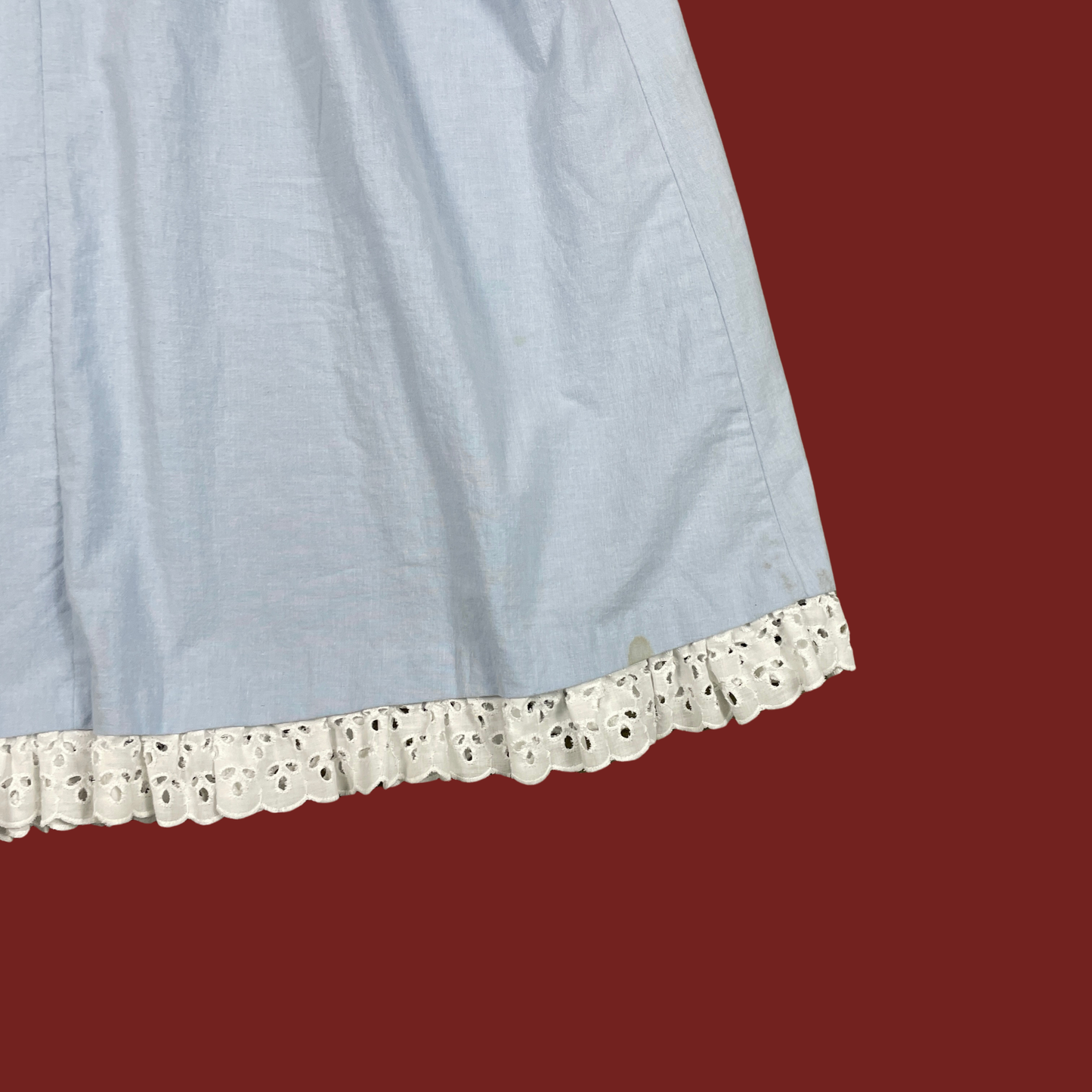 (26") 70s/80s Light Blue Eyelet Trim Midi Skirt