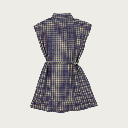(S/M) Custom Reworked Vintage Tan/Navy Plaid Mini Dress