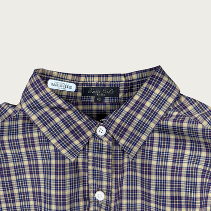 (S/M) Custom Reworked Vintage Tan/Navy Plaid Mini Dress