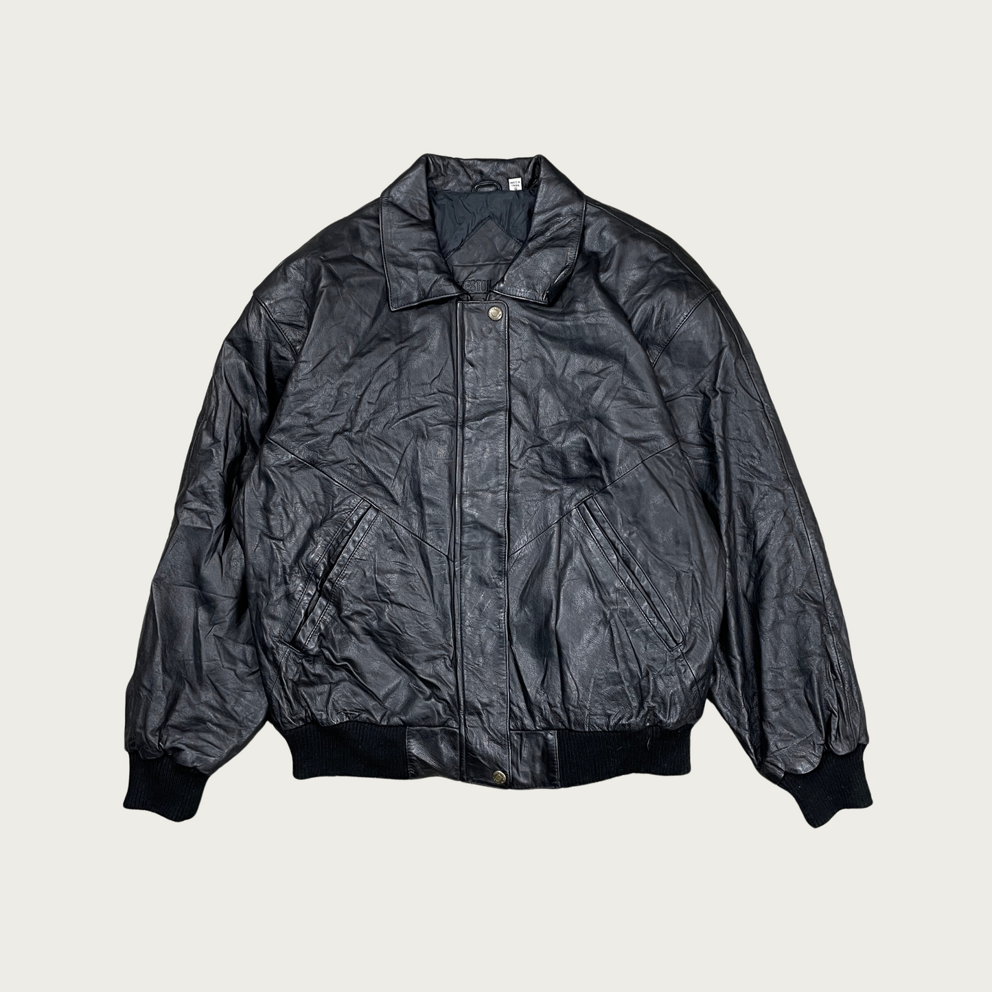 (S) Black Leather Bomber Jacket