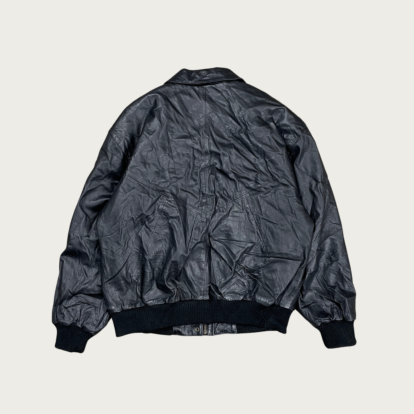 (S) Black Leather Bomber Jacket