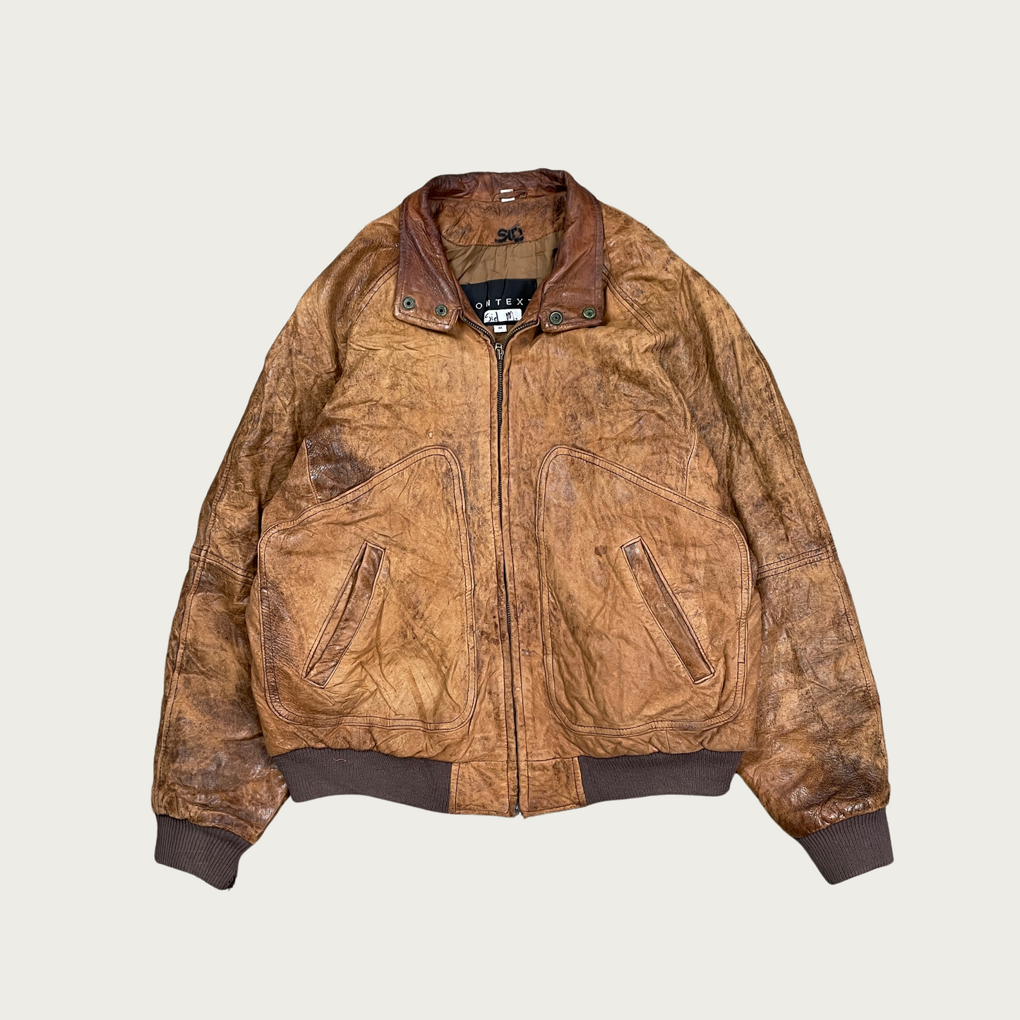 (M) Tan Leather Bomber Jacket