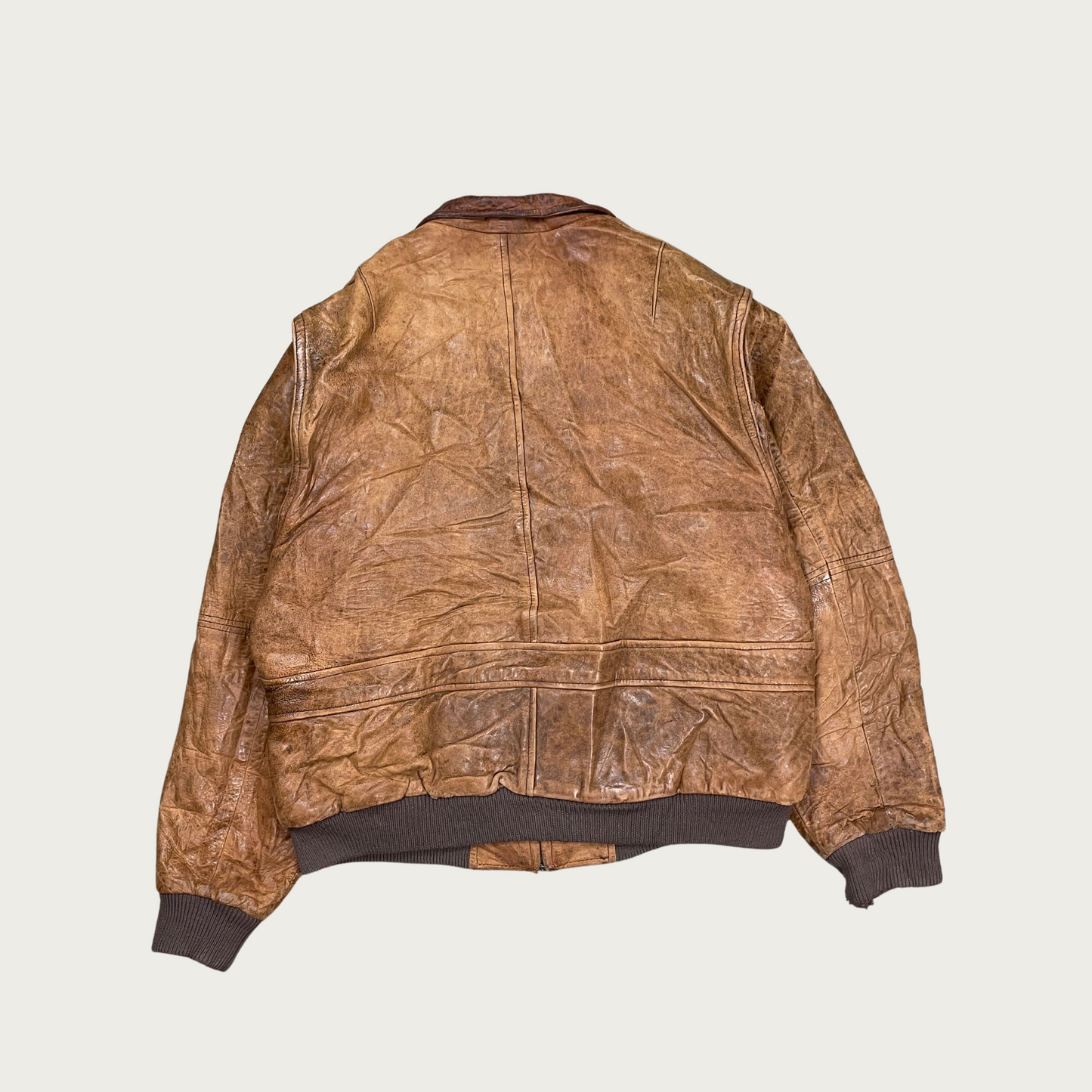 (M) Tan Leather Bomber Jacket